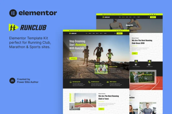 Runclub running club and marathon Elementor template kit preview