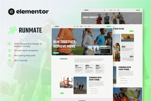 Runmate running club Elementor template kit preview