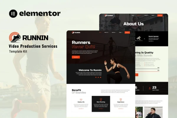 Runnin video production Elementor template kit cover image