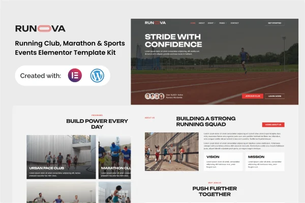 Runova running club Elementor template kit preview