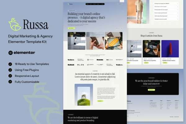 Russa digital marketing agency Elementor template kit preview
