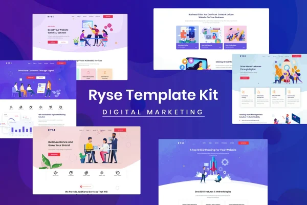 Ryse SEO and digital marketing Elementor template kit page previews