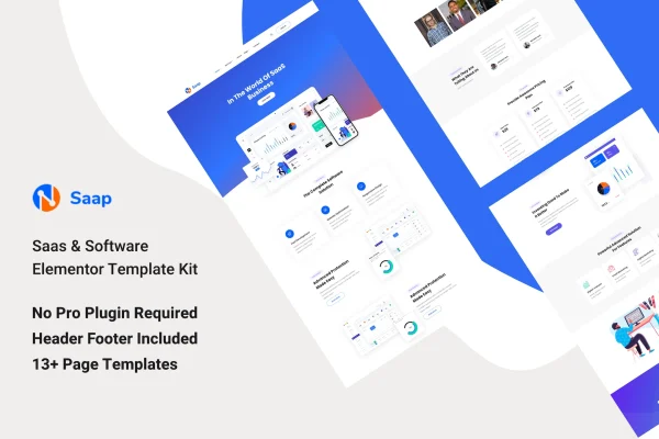 Saap SaaS and software Elementor template kit cover image