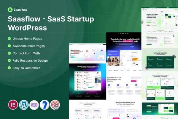 Saasflow SaaS startup WordPress theme preview