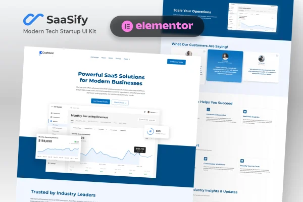 SaaSify Elementor template kit preview for tech startup and SaaS websites
