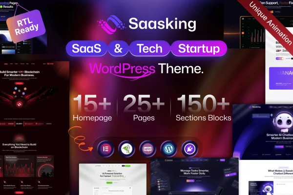 Saasking SaaS and tech startup WordPress theme preview