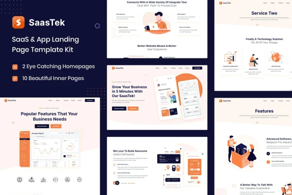 SaasTek SaaS and technology Elementor template kit preview