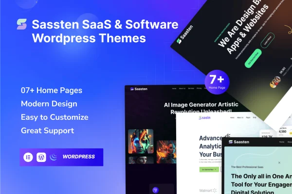 Saasten SaaS and software landing page WordPress theme preview