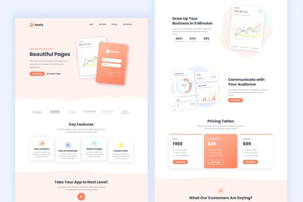 SaaSy Elementor template kit cover showing SaaS and app landing page designs