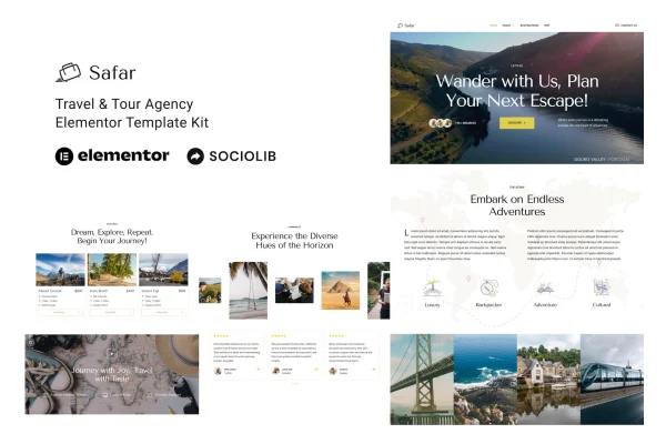 Safar travel and tour agency Elementor template kit preview