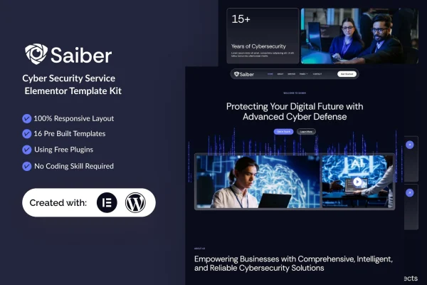 Saiber cyber security service Elementor template kit preview