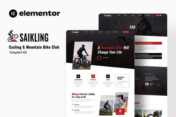Saikling cycling and mountain bike club Elementor template kit preview