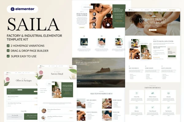 Saila spa and massage salon Elementor template kit preview