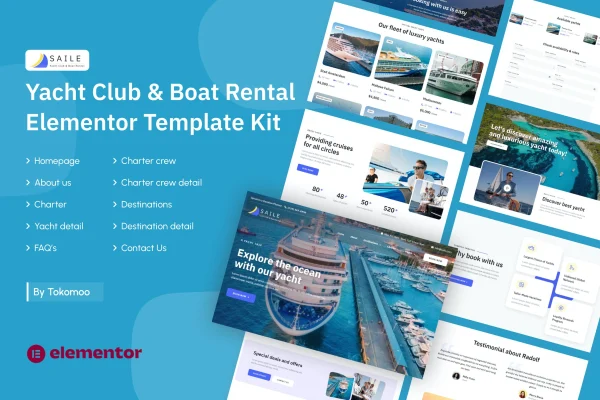 Saile yacht club and boat rental Elementor template kit cover image