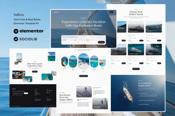 Sailora yacht club and boat rental Elementor template kit preview