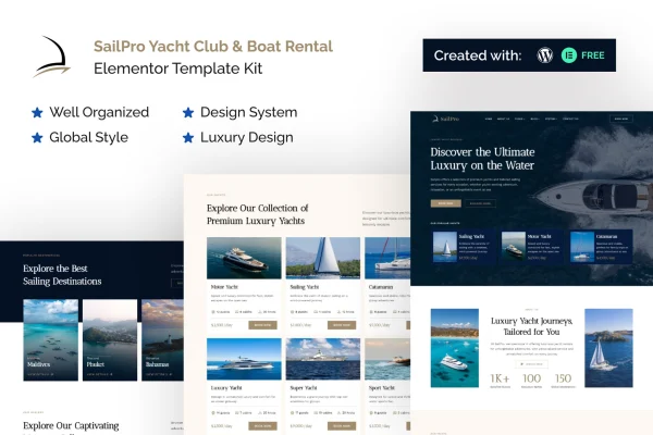 Sailpro yacht club and boat rental Elementor template kit preview