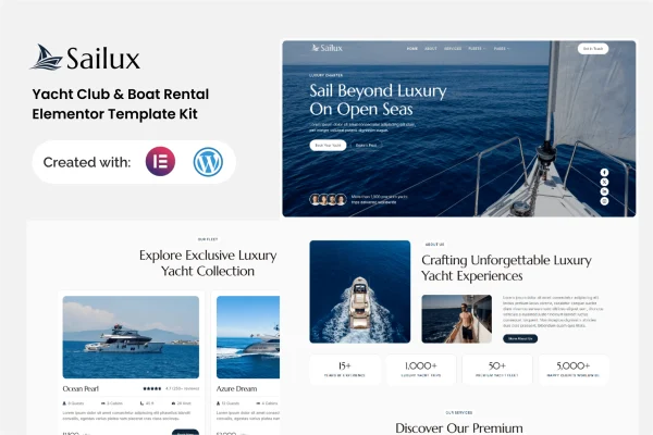 Sailux yacht club and boat rental Elementor template kit preview