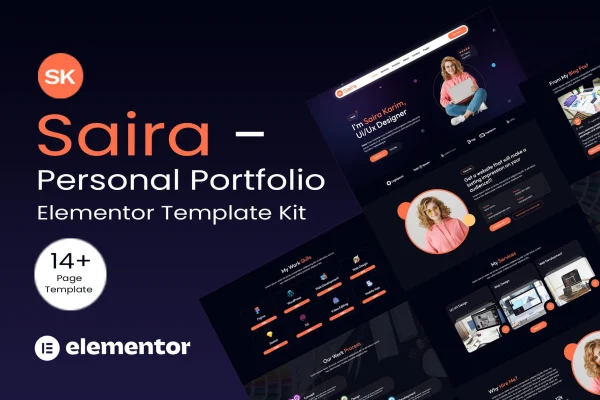 Saira personal portfolio Elementor template kit preview