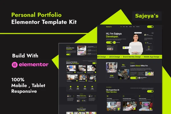 Sajeya personal portfolio Elementor template kit preview
