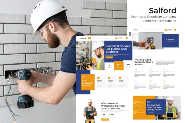 Salford electrician Elementor Pro template kit preview