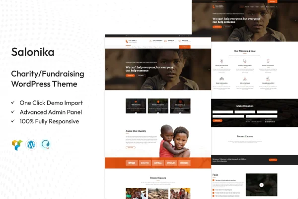 Salonika charity and fundraising WordPress theme preview