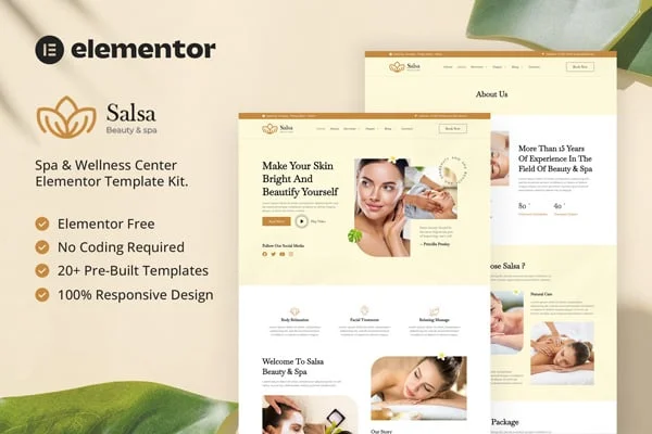 Salsa beauty and spa Elementor template kit preview