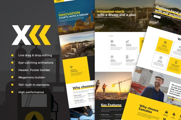 Samatex Theme industrial WordPress theme with WooCommerce preview