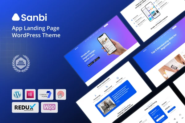 Sanbi app landing page WordPress theme preview
