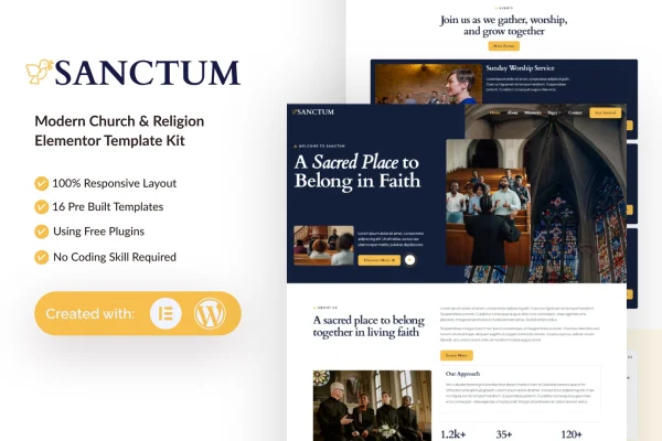 Sanctum church and religion Elementor template kit cover image