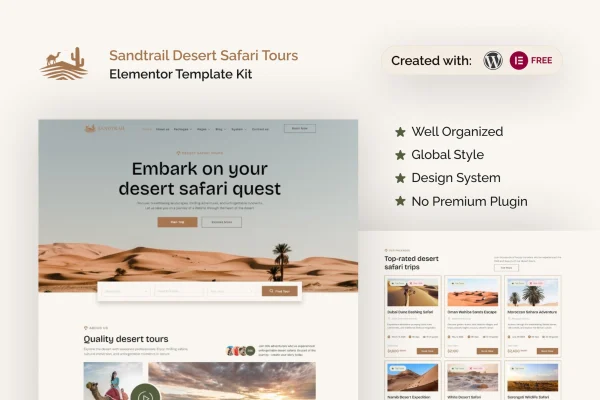 Sandtrail desert safari tours Elementor template kit preview