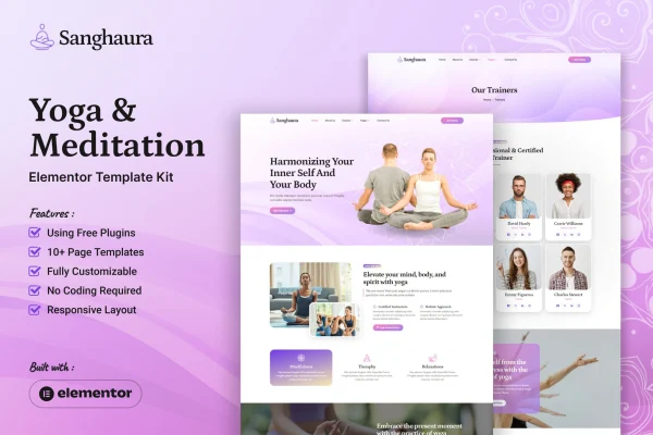 Sanghaura yoga and meditation Elementor template kit preview