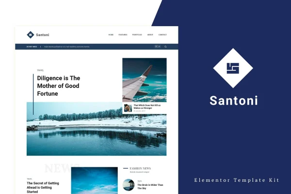 Santoni blog and magazine Elementor template kit preview