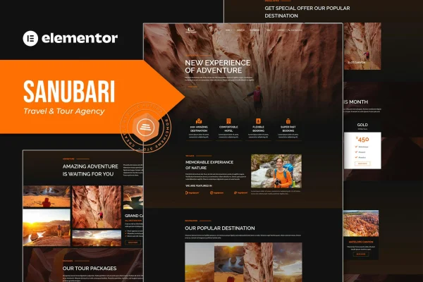 Sanubari travel and tour agency Elementor template kit preview