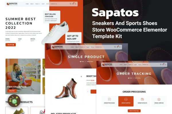 Sapatos Elementor template kit preview for a sneakers and sports shoes store