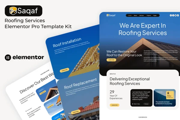 Saqaf roofing services Elementor Pro template kit cover image