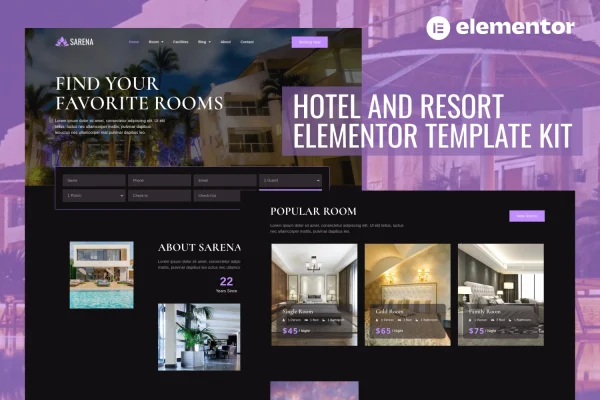 Sarena hotel and resort Elementor template kit preview