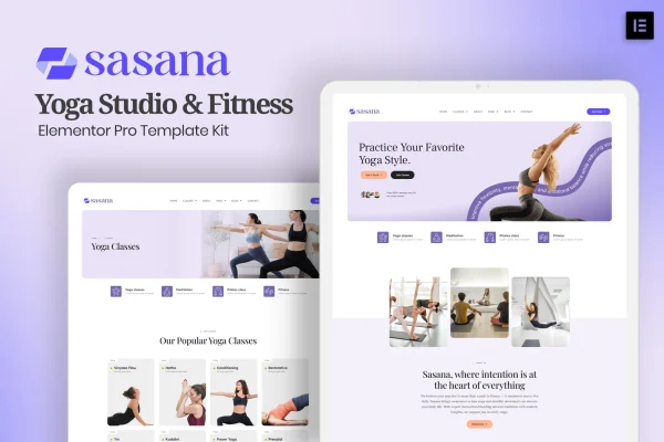 Sasana yoga studio and fitness Elementor template kit preview