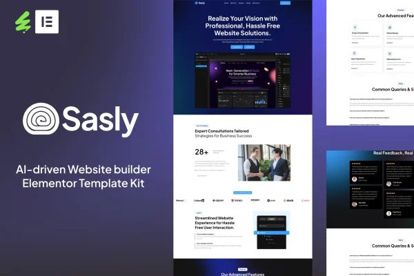 Sasly AI website builder Elementor template kit preview