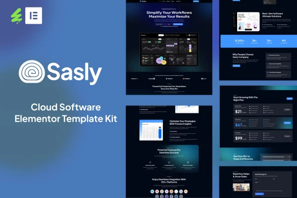 Sasly cloud software agency Elementor template kit cover image