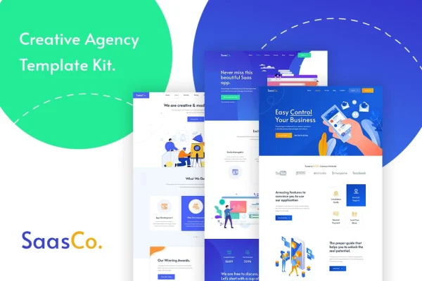 SassCo app landing and startup Elementor template kit preview