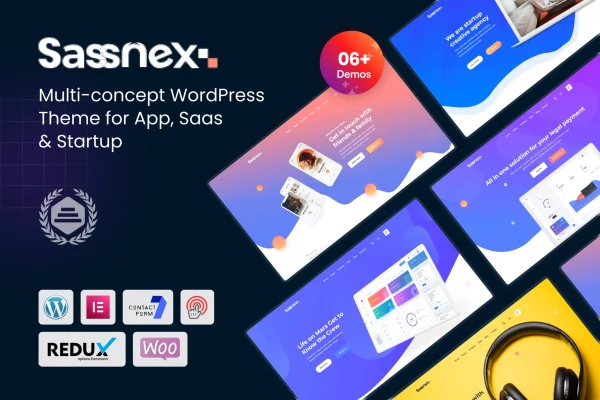 Sassnex WordPress theme preview for app, SaaS and startup websites