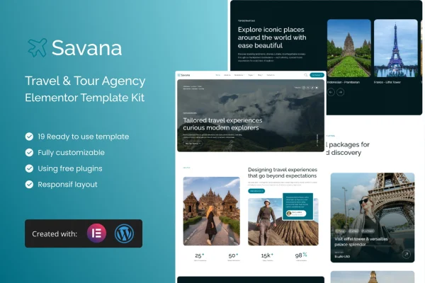 Savana travel and tour agency Elementor template kit preview