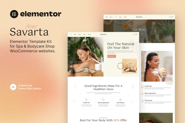 Savarta spa and bodycare shop Elementor template kit preview