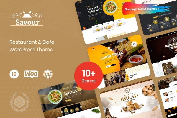 Savour restaurant WordPress theme preview with food menu layout
