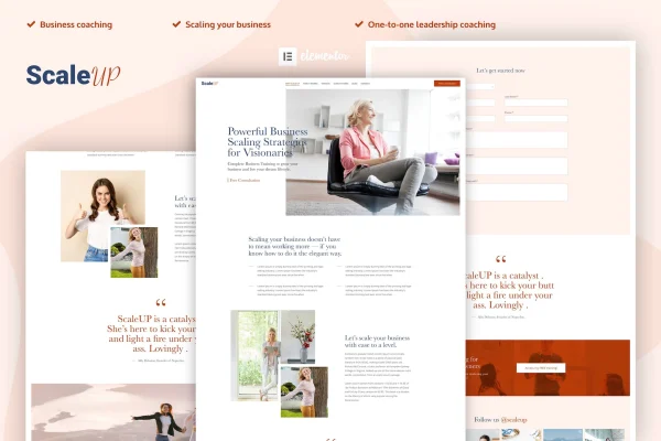 ScaleUP business coaching Elementor template kit page previews