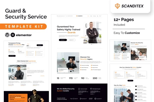 Scanditex security agency and bodyguard Elementor template kit cover image