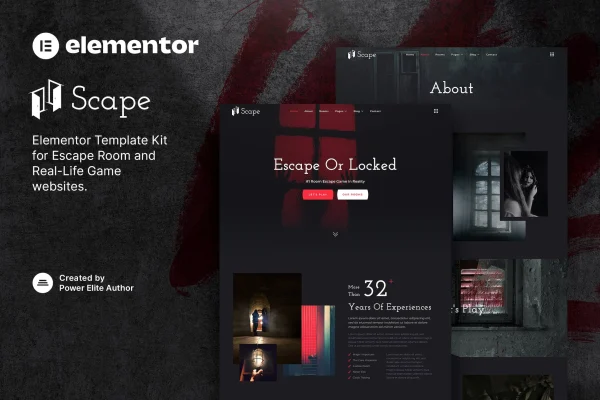 Scape escape room game Elementor template kit preview