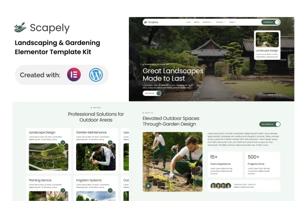 Scapely landscaping and gardening Elementor template kit preview