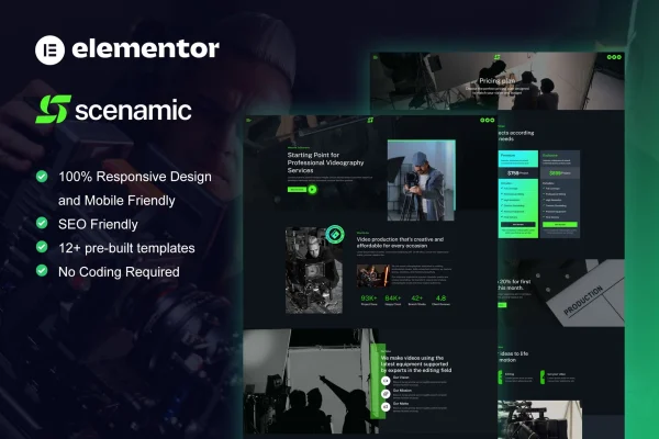 Scenamic video production Elementor template kit preview