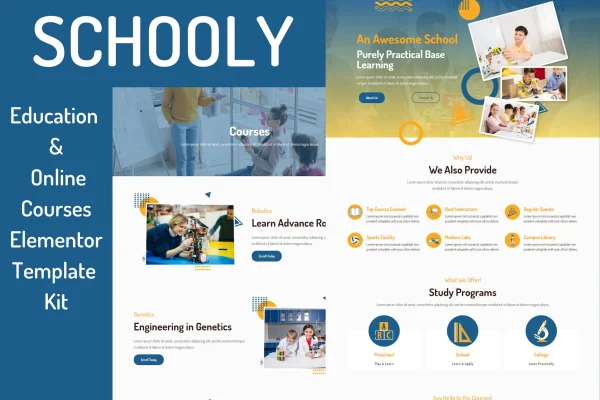 Schooly education and online courses Elementor template kit preview